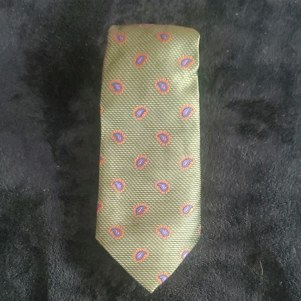 Hickey Freeman Orange and Green Floral Tie